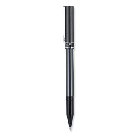 Deluxe Roller Ball Pen, Stick, Extra-fine 0.5 Mm, Black Ink, Metallic Gray/black Barrel, Dozen