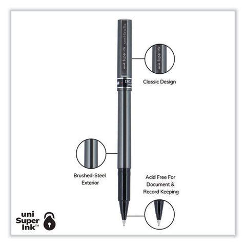 Deluxe Roller Ball Pen, Stick, Extra-fine 0.5 Mm, Black Ink, Metallic Gray/black Barrel, Dozen