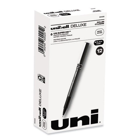 Deluxe Roller Ball Pen, Stick, Extra-fine 0.5 Mm, Black Ink, Metallic Gray/black Barrel, Dozen