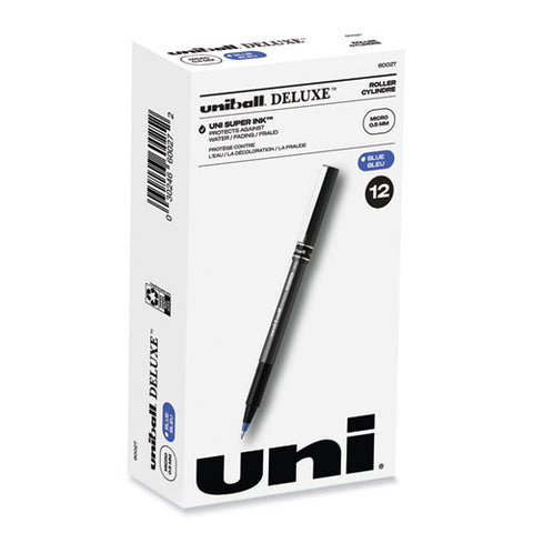 Deluxe Roller Ball Pen, Stick, Extra-fine 0.5 Mm, Blue Ink, Metallic Gray/black/blue Barrel, Dozen