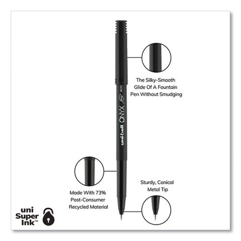 Onyx Roller Ball Pen, Stick, Extra-fine 0.5 Mm, Black Ink, Black Barrel, Dozen