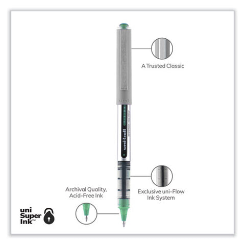 Vision Roller Ball Pen, Stick, Fine 0.7 Mm, Green Ink, Silver/green/clear Barrel, Dozen