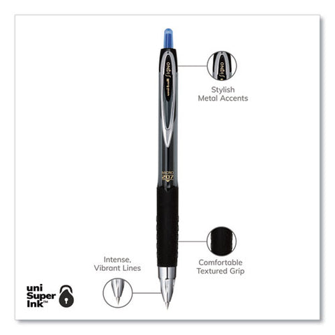 Signo 207 Gel Pen, Retractable, Fine 0.5 Mm, Blue Ink, Smoke/black/blue Barrel, Dozen