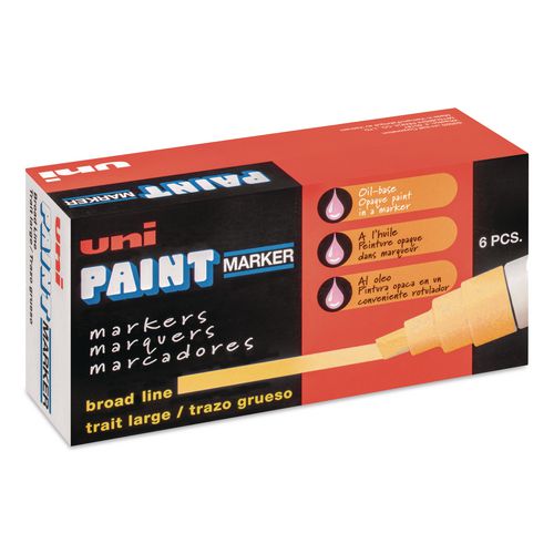 Permanent Marker, Broad Tip, Yellow, 6/pack
