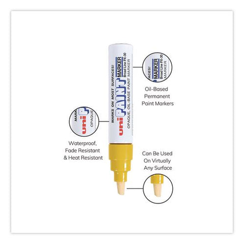 Permanent Marker, Broad Tip, Yellow, 6/pack