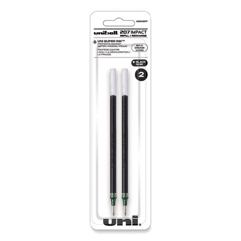 207 Impact Gel Stick Pen Refills, Bold 1 Mm Conical Tip, Black Ink, 2/pack