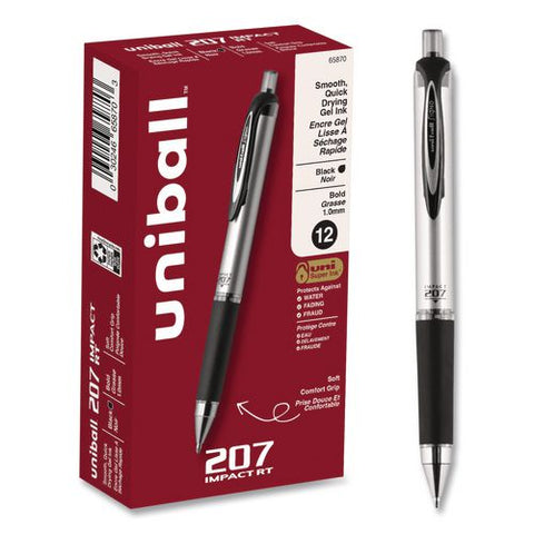 207 Impact Rt Gel Pen, Retractable, Bold 1 Mm, Black Ink, Black Barrel, Dozen