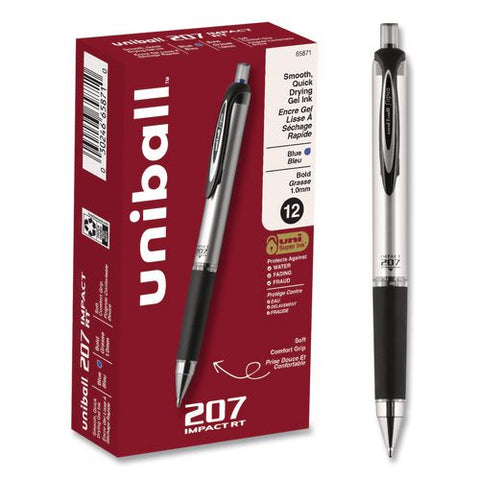 207 Impact Rt Gel Pen, Retractable, Bold 1 Mm, Blue Ink, Black/blue Barrel, Dozen