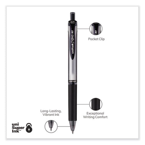 Signo Gel Pen, Retractable, Medium 0.7 Mm, Black Ink, Silver/black Barrel, Dozen