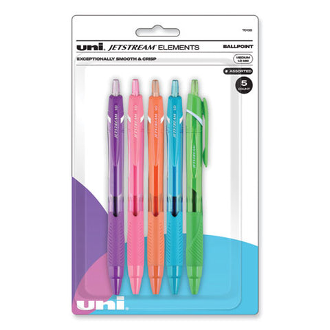 Jetstream Elements Hybrid Gel Pen, Retractable, Medium 1 Mm, Assorted Ink And Barrel Colors, 5/pack