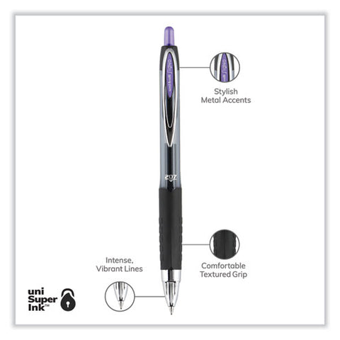 Signo 207 Gel Pen, Retractable, Medium 0.7 Mm, Violet Ink, Smoke/black/violet Barrel, Dozen