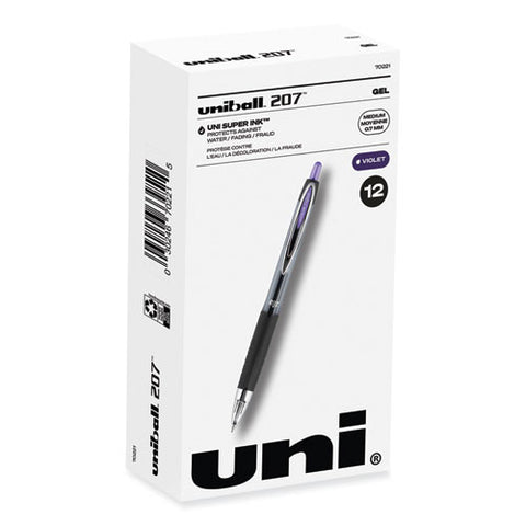 Signo 207 Gel Pen, Retractable, Medium 0.7 Mm, Violet Ink, Smoke/black/violet Barrel, Dozen