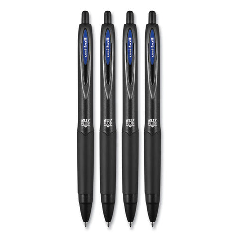 207 Plus+ Gel Pen, Retractable, Medium 0.7 Mm, Blue Ink, Black Barrel, 4/pack