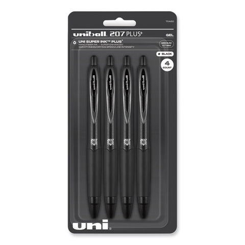 207 Plus+ Gel Pen, Retractable, Medium 0.7 Mm, Black Ink, Black Barrel, 4/pack