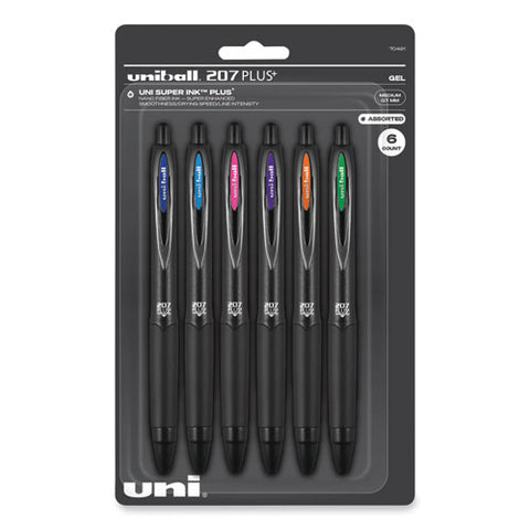 207 Plus+ Gel Pen, Retractable, Medium 0.7 Mm, Assorted Inspirational Ink Colors, Black Barrel, 6/pack