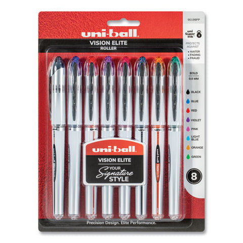 Vision Elite Hybrid Gel Pen, Stick, Bold 0.8 Mm, Assorted Ink And Barrel Colors, 8/pack