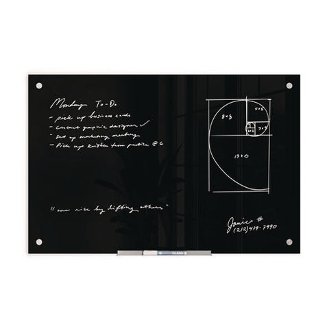 Black Glass Dry Erase Board, 36" X 24" (actual Size: 35" X 23"), Black Surface