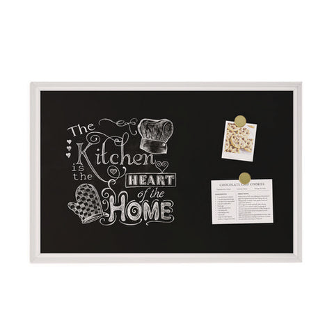 Magnetic Chalkboard With Decor Frame, 30" X 20", Black Surface, White Wood Frame