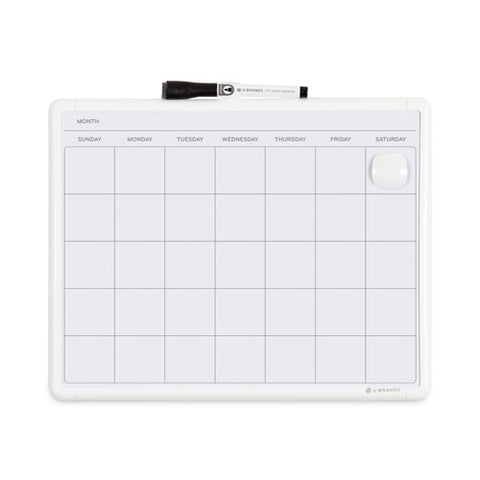 Magnetic Dry Erase Monthly Calendar, 14" X 11", White Surface, White Plastic Frame