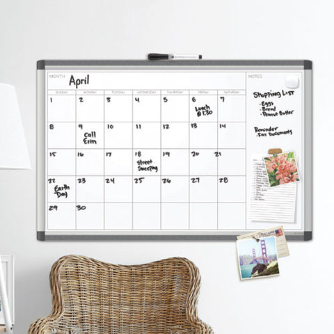 Pinit Magnetic Dry Erase Calendar, Monthly Planning/scheduling, 36" X 36" (actual Size: 35" X 35"), White Surface, Satin Alum