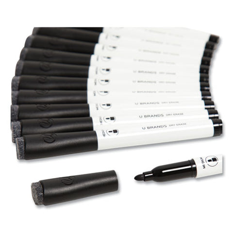 Medium Point Low-odor Dry-erase Markers With Erasers, Medium Bullet Tip, Black, Dozen