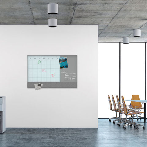 3n1 Magnetic Glass Dry Erase Combo Board, Monthly Planning/scheduling, 47" X 35", Gray/white Surface, White Aluminum Frame