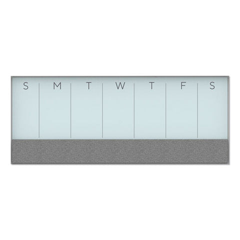 3n1 Magnetic Glass Dry Erase Combo Board, Weekly Planning, 36 X 25 (actual Size: 36 X 15.25), Gray/white Surface, White Frame