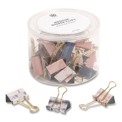 Fashion Medium Binder Clips, Assorted Solid Colors And Designs, 36/pack