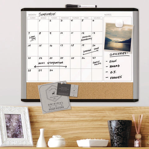 3n1 Magnetic Mod Dry Erase Board, Monthly Planning/scheduling Calendar, 20" X 16", White Surface, Gray/black Plastic Frame