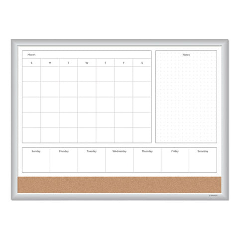 4n1 Magnetic Dry Erase Combo Board, Week/month Planning, 24 X 18 (actual Size: 23 X 17), Tan/wh Surface, Satin Aluminum Frame