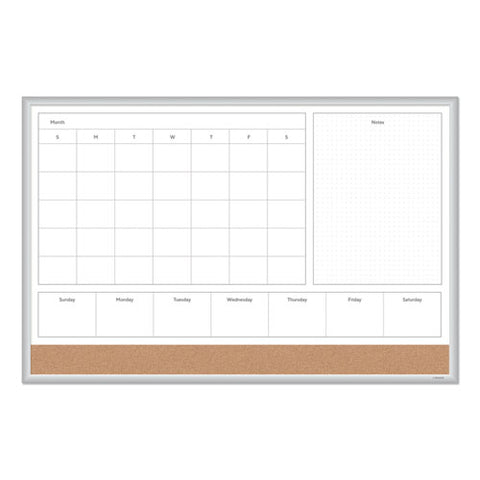 4n1 Magnetic Dry Erase Combo Board, Week/month Planning, 36 X 24 (actual Size: 35 X 23), Tan/wh Surface, Satin Aluminum Frame