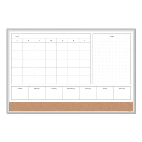 4n1 Magnetic Dry Erase Combo Board, Week/month Planning, 36 X 24 (actual Size: 35 X 23), Tan/wh Surface, Satin Aluminum Frame