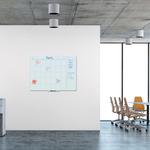 Floating Glass Dry Erase Calendar, Monthly Planning/scheduling, 47" X 35", White Surface