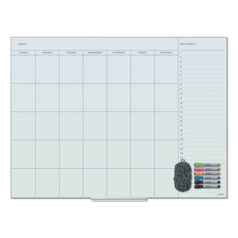 Floating Glass Dry Erase Calendar, Monthly Planning/scheduling, 47" X 35", White Surface