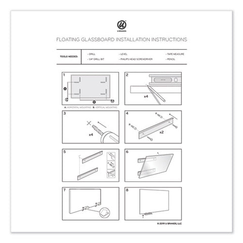 Floating Glass Dry Erase Board, 35" X 35", White Surface