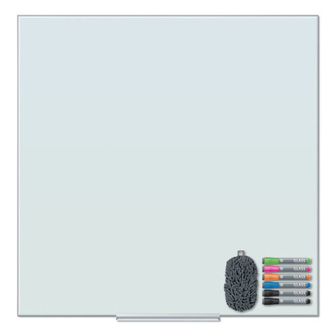 Floating Glass Dry Erase Board, 35" X 35", White Surface