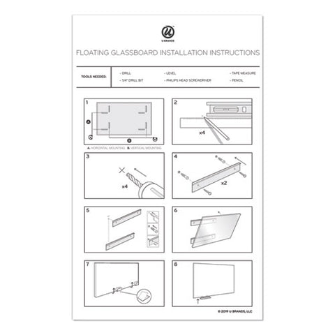 Floating Glass Dry Erase Board, 47" X 35", White Surface