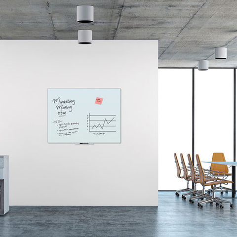 Floating Glass Dry Erase Board, 47" X 35", White Surface