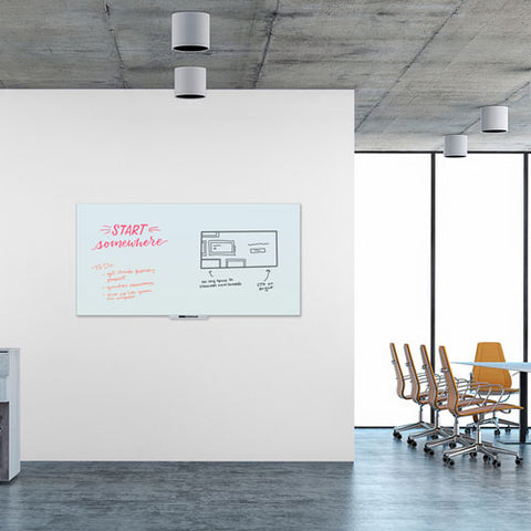 Floating Glass Dry Erase Board, 70" X 35", White Surface