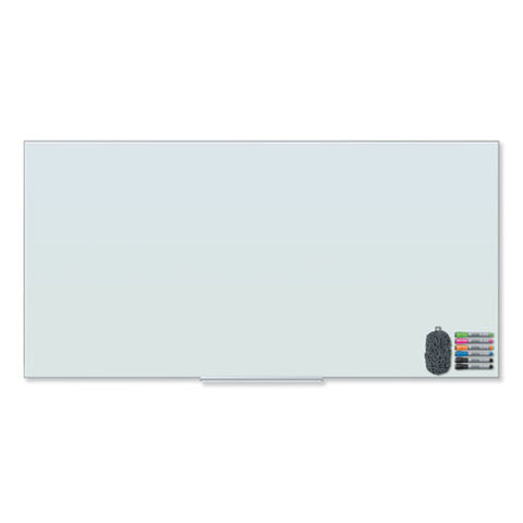 Floating Glass Dry Erase Board, 70" X 35", White Surface