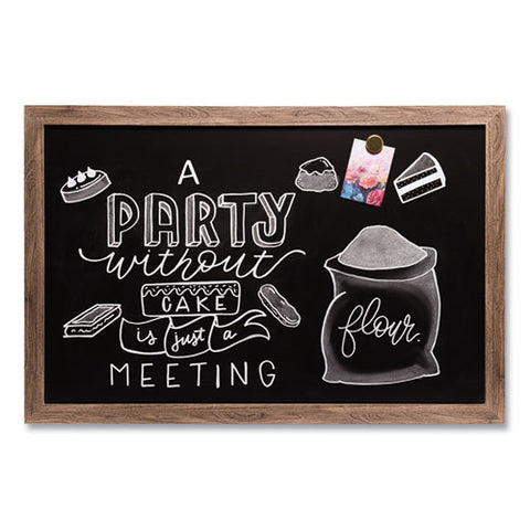 Magnetic Chalkboard With Rustic Frame, 36" X 24" (actual Size: 35" X 23"), Black Surface, Brown Wood Frame