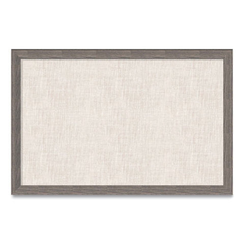 Linen Bulletin Board With Rustic Frame, 36" X 24" (actual Size: 35" X 23"), Beige Surface, Brown Wood Frame