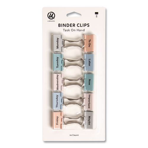 Task On Hand Medium Binder Clips, Assorted Labels/colors, 10/pack
