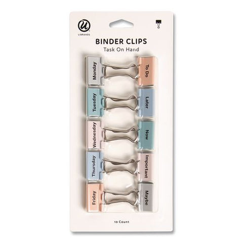 Task On Hand Medium Binder Clips, Assorted Labels/colors, 10/pack