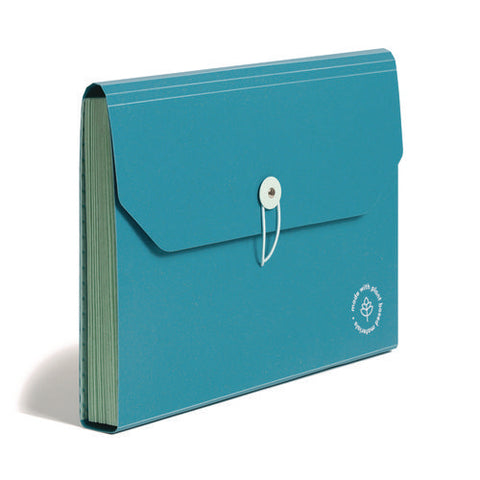 U-eco 13-pocket Expandable File, 9.75" Expansion, 13 Sections; Button/elastic Closure, 1/12-cut Tabs, Letter Size, Ocean