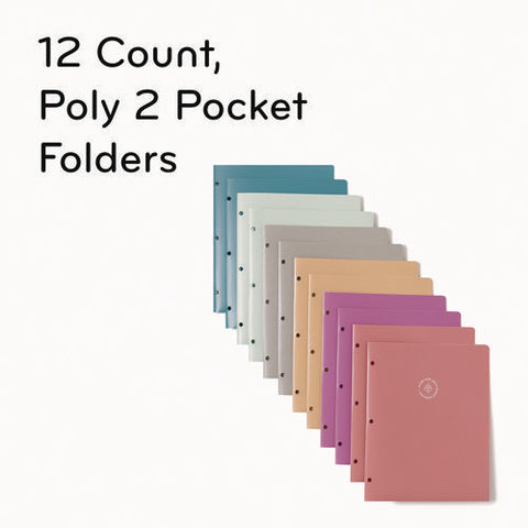 U-eco Poly Two-pocket Folders, Three-hole Punched, Poly/wheat Straw, 11 X 8.5, Assorted,12/pack