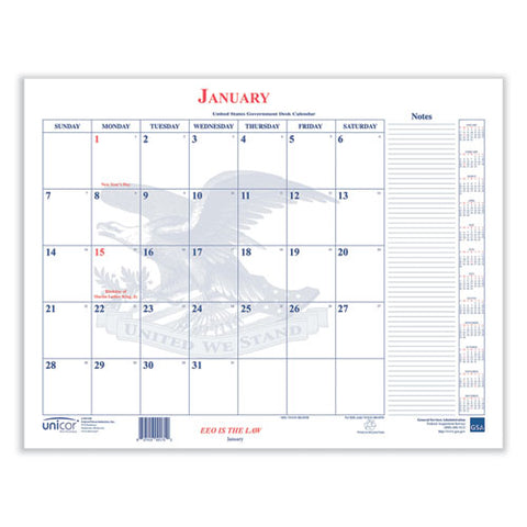 7510016648792, Calendar Blotter, 22 X 17, White Sheets, 13-month: Jan 2026 To Jan 2027