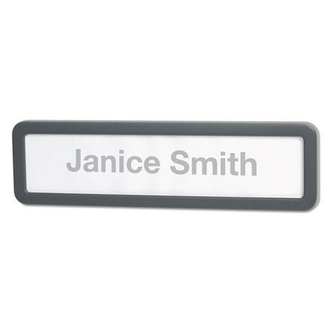 Recycled Cubicle Nameplate With Rounded Corners, 9 X 2.5, Charcoal