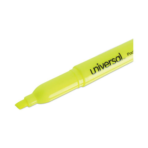 Pocket Highlighters, Fluorescent Yellow Ink, Chisel Tip, Yellow Barrel, Dozen