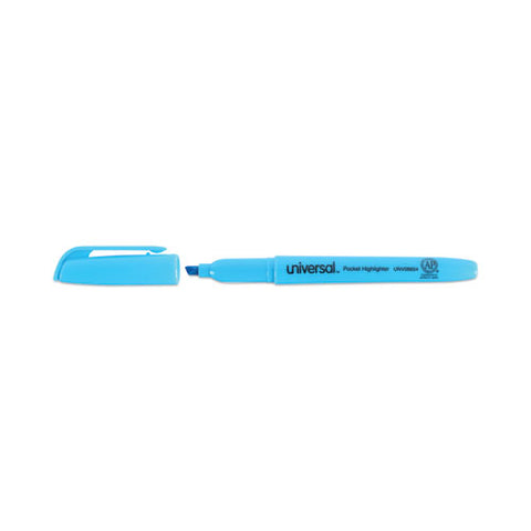 Pocket Highlighters, Fluorescent Blue Ink, Chisel Tip, Blue Barrel, Dozen